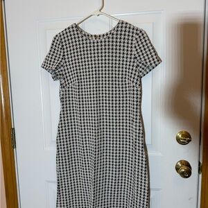 Calvin Klein Black and White Houndstooth Midi Dress